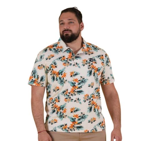 Polo Rugby de Manga Corta Palm Beach Blanco Roto con Estampado - Ruckfield