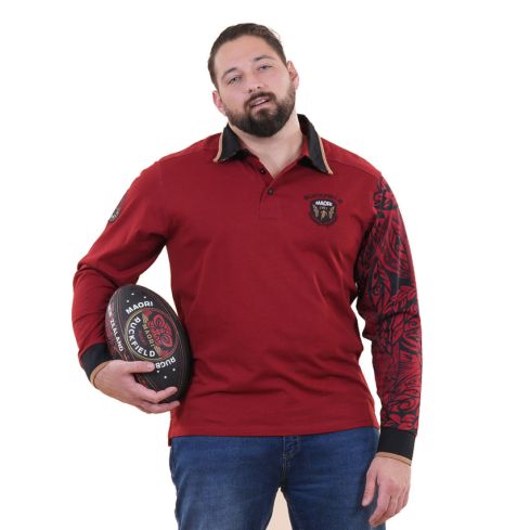 Polo de manga larga Maori Rugby rojo oscuro - Ruckfield