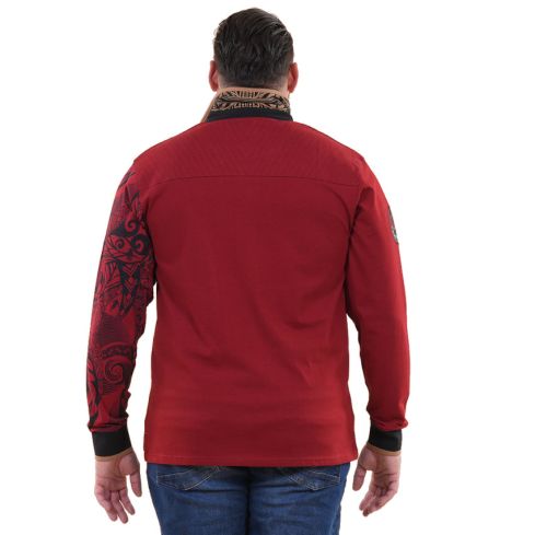 Polo de manga larga Maori Rugby rojo oscuro - Ruckfield