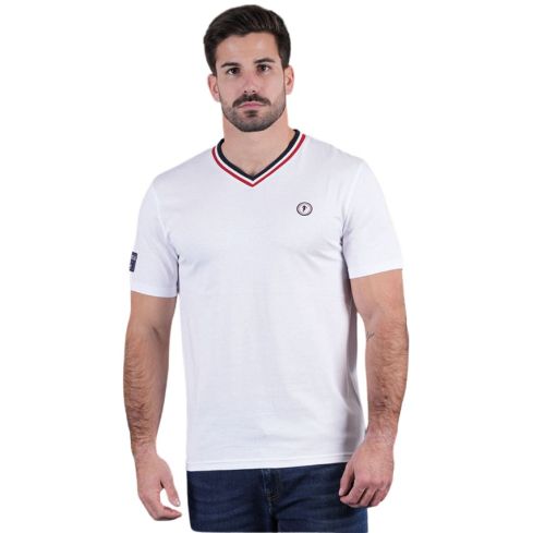 Camiseta Rugby Cuello V Tricolor Orgánico Blanca - Ruckfield